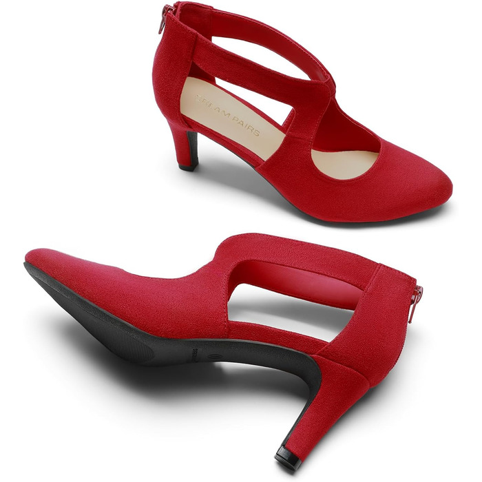 Жіночі закриті туфлі-човники DREAM PAIRS на низьких підборах (кітен-хілс), червоні, розмір 38 EU