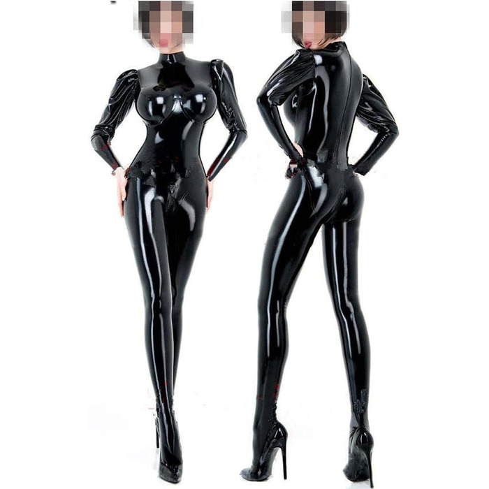 Латексний комбінезон/тріко для жінок, чорний, розмір L. Ручна робота, 3D-груди