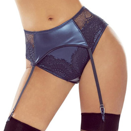 Гартер для панчох темно-синій, Wetlook з мереживом, S-M, з гачками