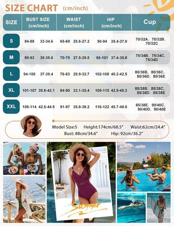 Спортивний купальник для жінок з ефектом талії, великі розміри, Push Up, висока талія, з чашками, Bademode (Lila Rot, S)