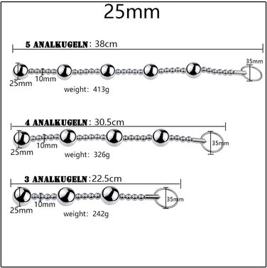 Анальні намиста з нержавіючої сталі з кільцем для булавки, анальні кульки, анальна ланцюжок, анальний плагін, металеві вагінальні кулі, сексуальні іграшки для жінок, сексуальні продукти для дорослих, 25 мм анальна ланцюжок з 5 намистин