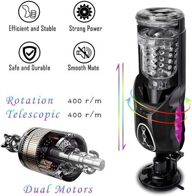 Електричний мастурбатор-чаша з 10 режимами обертання та телескопічною функцією, нагрівання, автоматичний мастурбатор для чоловіків. Іграшка для дорослих для чоловіків