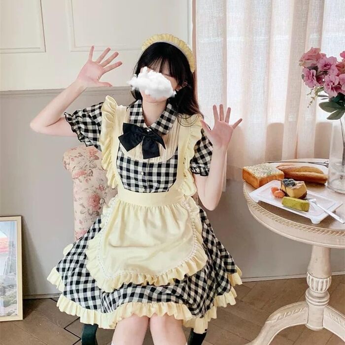 Сукня в стилі Лоліта в клітинку TTYAO REII: Костюм служниці з спідницею, Косплей Аніме, для Хелловіну
