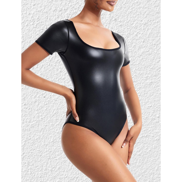 Комбінезон-боді з PU шкіри FEOYA для жінок, облягаючий, мокрий ефект, клубний стиль, 4XL
