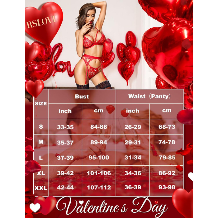 Комплект спідньої білизни RSLOVE для жінок: мереживний тіло, боді, 3 частини, червоний