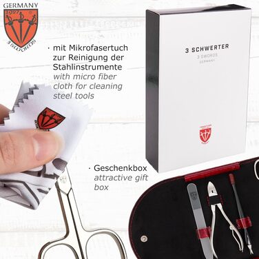 Набір для манікюру та педикюру DREI SCHWERTER Romagna (7 предметів) у шкіряному чохлі, винно-червоний