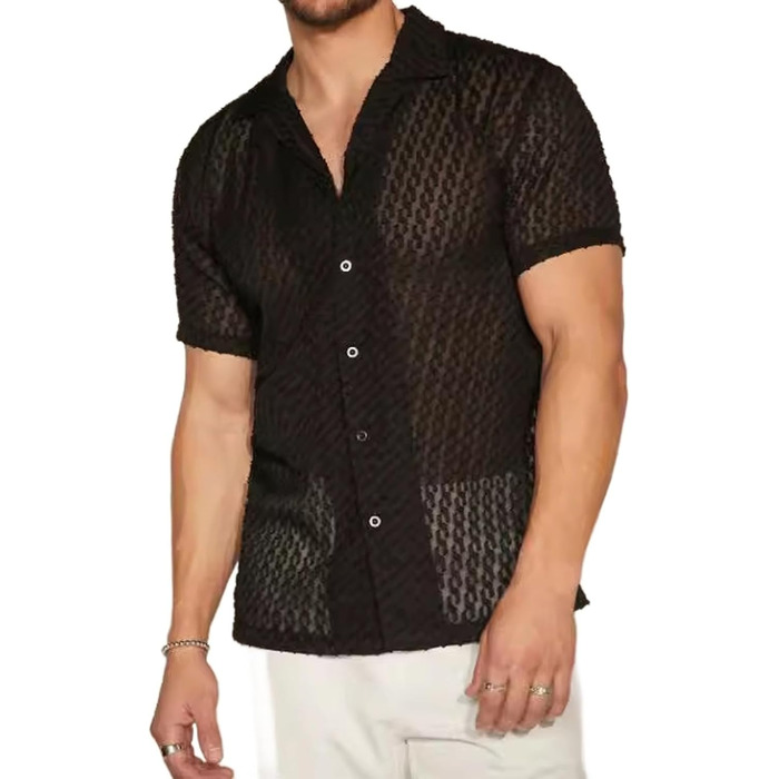 Чоловіча літня сорочка з короткими рукавами, прозора, пляжна, розмір XL