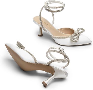 Жіночі туфлі Dream Pairs на низьких підборах (kitten heels) з декором у вигляді стразового банта, білі, розмір 43 EU
