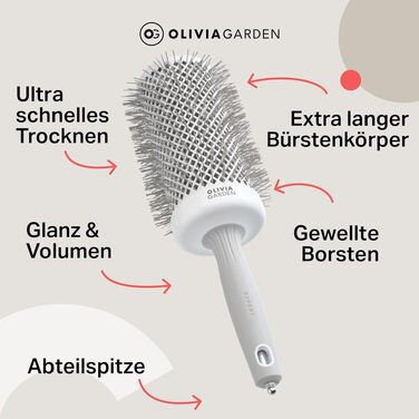 Кругла щітка для волосся Olivia Garden Expert Blowout Speed White and Grey, 65 мм (XL)