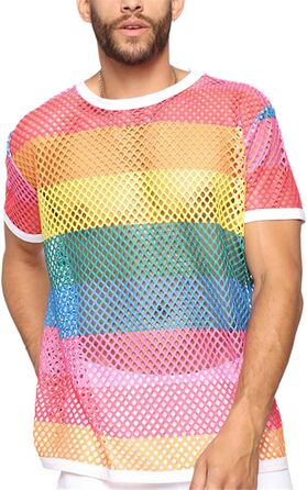 Чоловіча футболка з сітки з ефектом прозорості у стилі ретро, кольорова сітка, футболка у стилі хіп-хоп, футболка з мереживом