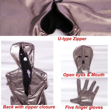 Костюм-комбінезон BESYFAY з лакованої шкіри для жінок, чорний, з капюшоном та рукавичками