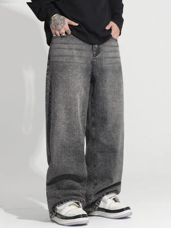 Чоловічі широкі джинси Baggy Y2K у стилі хіп-хоп та скейтбордингу з іррегулярними швами, сірі (H10, XS)