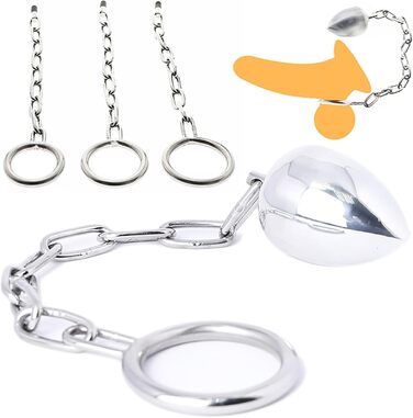 Сталевий кільце для яєчок та ануса з анальним штифтом та ланцюгом, 50 мм, срібний, для чоловіків