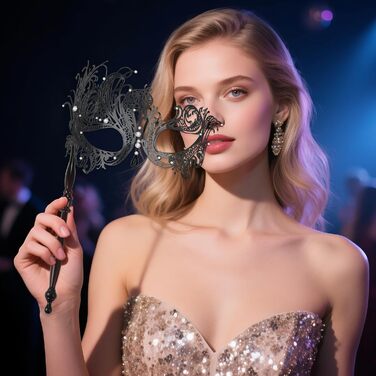 Набір з 3 венеціанських масок для жінок JewelryWe: металеві маски з стразами для карнавалу, Хелловіну, маскараду, з держателем