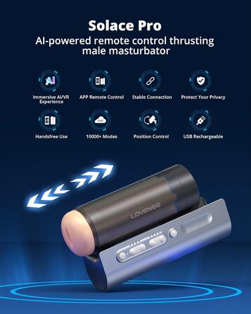 Lovense Solace Pro - автоматичний мастурбатор для чоловіків з керуванням через додаток, вібраційний мастурбатор, імітація орального сексу, інтеграція з AI/VR, іграшки для дорослих