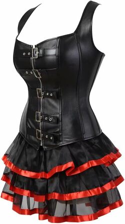 Стеampunk Корсетне плаття з Тюлем для жінок, елегантний бурлескний комплект (XXS, Чорно-червоний)