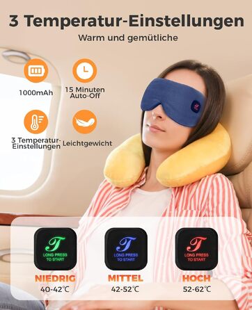 Електрична зігріваюча маска для очей з акумулятором, USB-оцігрівач з 3 режимами температури та знімним чохлом для прання, темно-синя