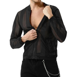 Чоловіча сітчаста сорочка з довгим рукавом Casey Herren Netz Hemden – прозора сітка, модель A1-чорний, розмір L