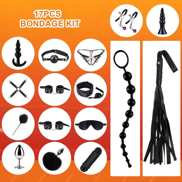 Набір для БДСМ: шкіряне спорядження для фетишу, обмеження, спотикання, з наручниками та маскою для очей (17 предметів, чорний)