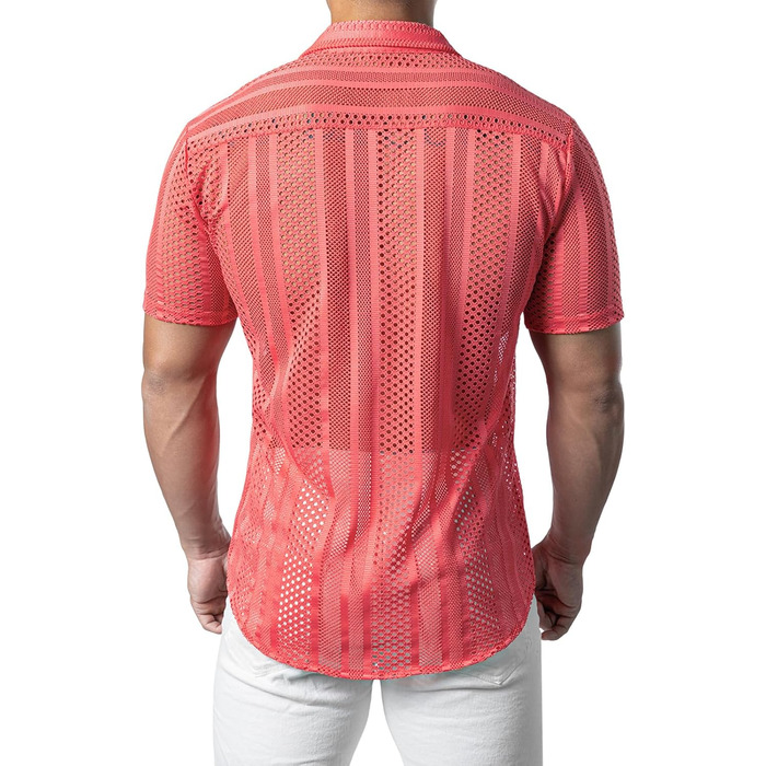 Чоловіча сорочка JOGA з мереживом, короткий рукав, для відпочинку, колір кораловий (XXL)
