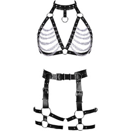 Чорний шкіряний пояс-стрінг з кільцями для тіла - аксесуар для фотосесій, танців, костюмів на Хелловін, готичний стиль, універсальний розмір