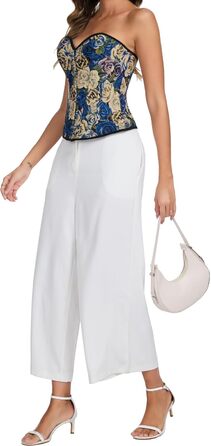 Корсет SLIMBELLE для жінок: корсет у стилі Ренесанс з квітковим принтом, повний бюст, топ-кроп, колір блакитно-рожевий, розмір S