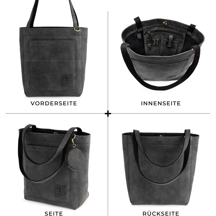 Жіноча шкіряна сумка-шопер Berliner Bags Vintage Seville, класична сумка з ручками (Темно-сіра)