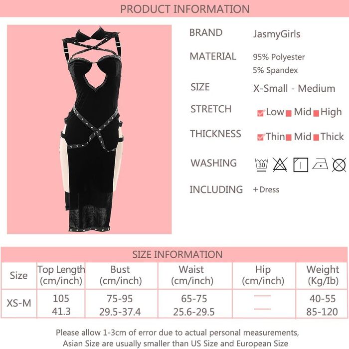 Костюм для косплею JasmyGirls: Ангел/Демон, Чонгсам, Асасин. Костюм для ролевих ігор, сексуальний, з розрізом, з шипами.