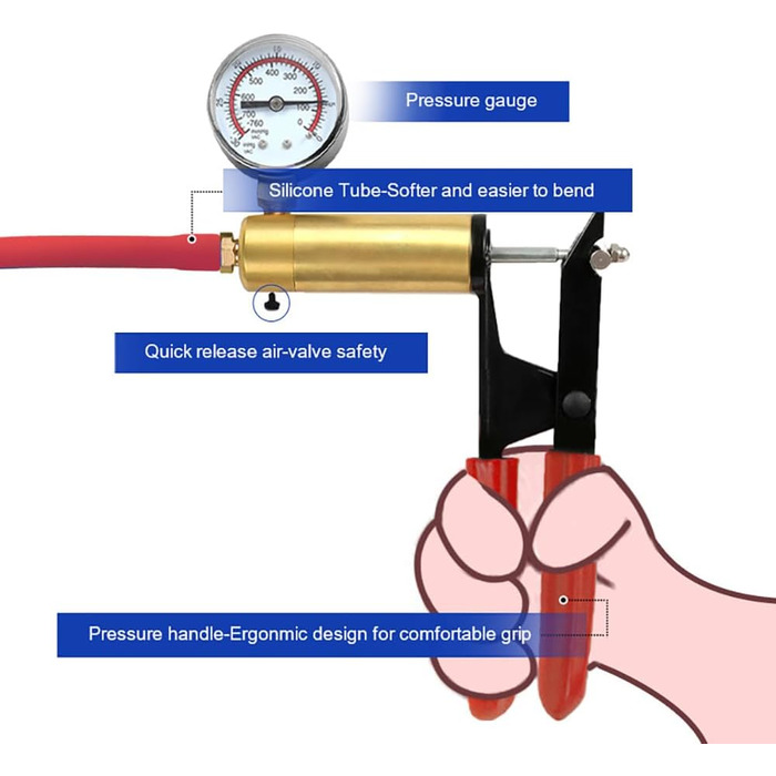 Ручна вакуумна помпа для збільшення пеніса NAIXBTY для чоловіків з 3 силіконовими кільцями, манометром та зручним ручним захватом