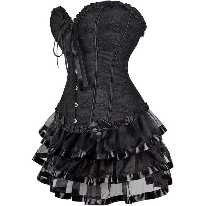 Сукня-корсет, чорна, 6XL: сукня з корсетом, спідниця, корсаж, шнурівка, вінтажний стиль, сексуальний образ, на Хелловін