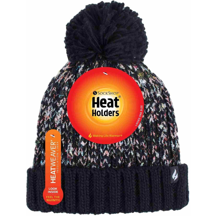 Жіноча елегантна в'язана шапка-біні HEAT HOLDERS з помпоном та флісовою підкладкою, чорна, універсальний розмір