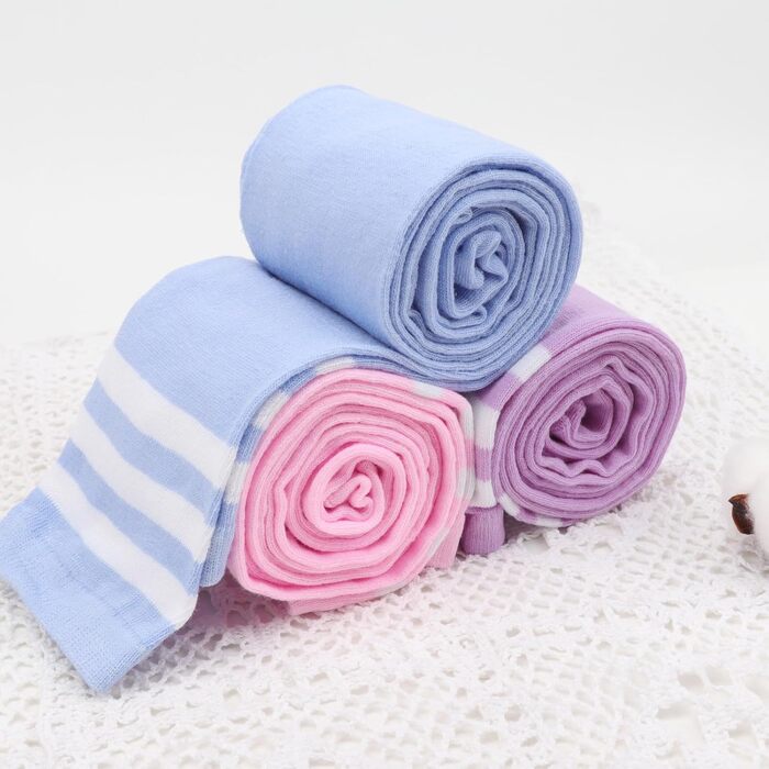 DRESHOW 3 пари дамських панчіх-високих гольфів, надколінних, смугастих. Кольори: фіолетовий, блакитний, рожевий