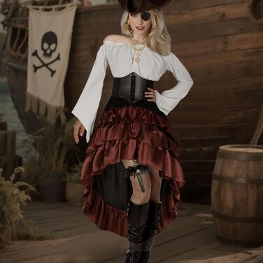 Костюм пірата для жінок CICOCI: ренесансний корсет, стеampunk спідниця, топ, аксесуари пірата, повний костюм на Хелловін, білий/Розкішний сад