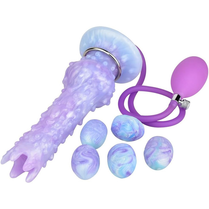 Надувний дилдо Овопозитор з 5 яйцями, силікон. Іграшки для дорослих, анальні, G-spot, для пар. Синій.