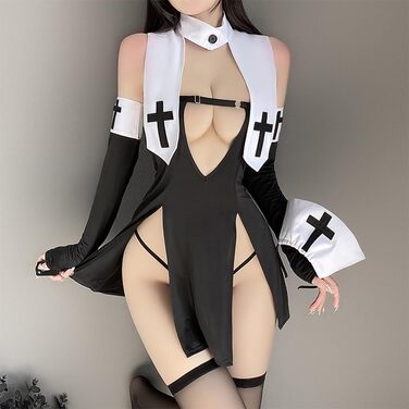 Косплей няні Temptshow: жіноча спідня білизна, сексуальний образ аніме-дівизни, з високим розрізом, чорне плаття