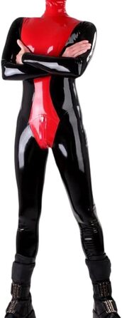 Костюм з натурального латексу Gaylop для чоловіків, catsuit з блискавкою, ручної роботи, чорно-червоний XXL