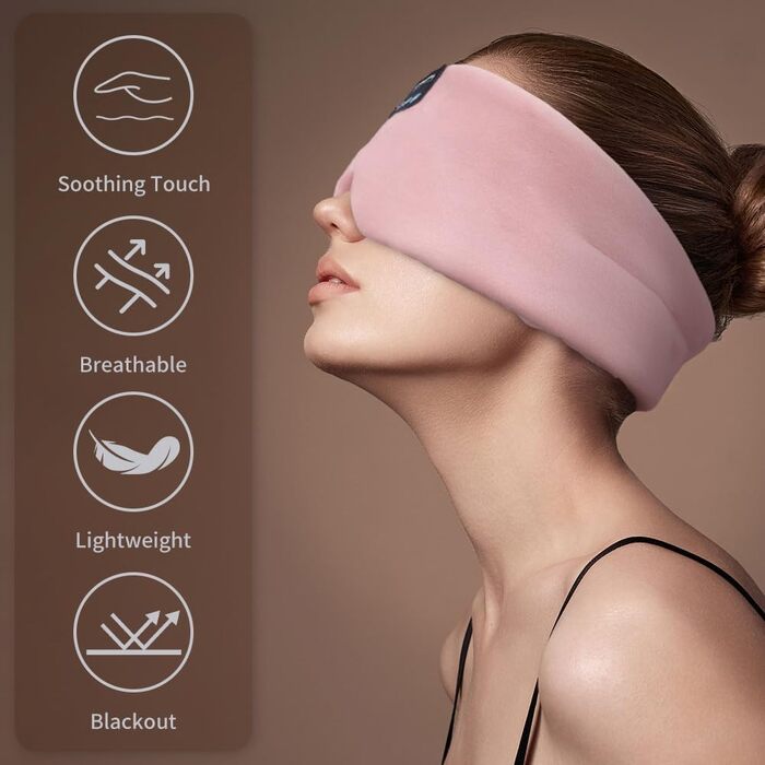 Шовкова маска для сну з Bluetooth-навушниками 5.3 Joythink, музична маска для сну для тих, хто спить на боці, 16 годин автономної роботи, миюча маска для подорожей, медитації та відпочинку, Рожева