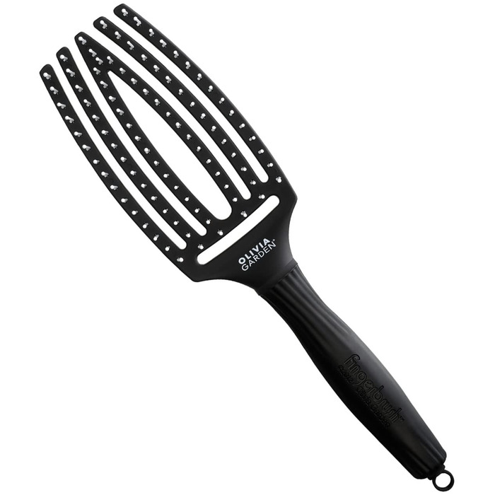 Щітка для волосся Olivia Garden Fingerbrush Care Iconic з нейлоновими щетинками для легкого розплутування та стайлінгу, Black Medium