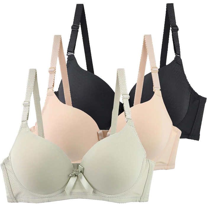 3 шт. Комплект бюстгальтерів без кісточок Push Up для жінок, великі розміри, чорний+бежевий+зелений, 90C