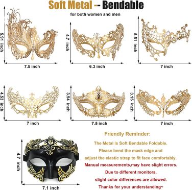 Маскарадні маски для жінок та чоловіків, пара, венеціанська маска, римсько-грецька маска для Хелловіну, костюм, вечірка, бал (набір Золота Сова)