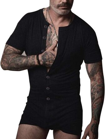 Чоловічий комбінезон-сліп Muscle Alive з короткими рукавами, чорний, бавовна