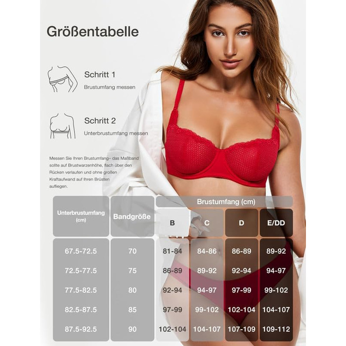 Бюстгальтер Wingslove з кісточками, мереживний балконет, прозорий, для жінок, Dirndl, напівчашка, сітка (Lava-red, 85D)