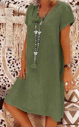 Сукня Tincini Soerkleid льон, повсякденна, V-подібний виріз, трапеція, пляжна, темно-зелена, розмір XXL