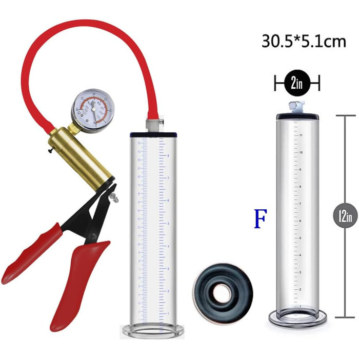 Вакуумний насос для збільшення статевого члена з металевими ручками та манометром, прозорий, для чоловіків, F-30,5 * 5,1 см