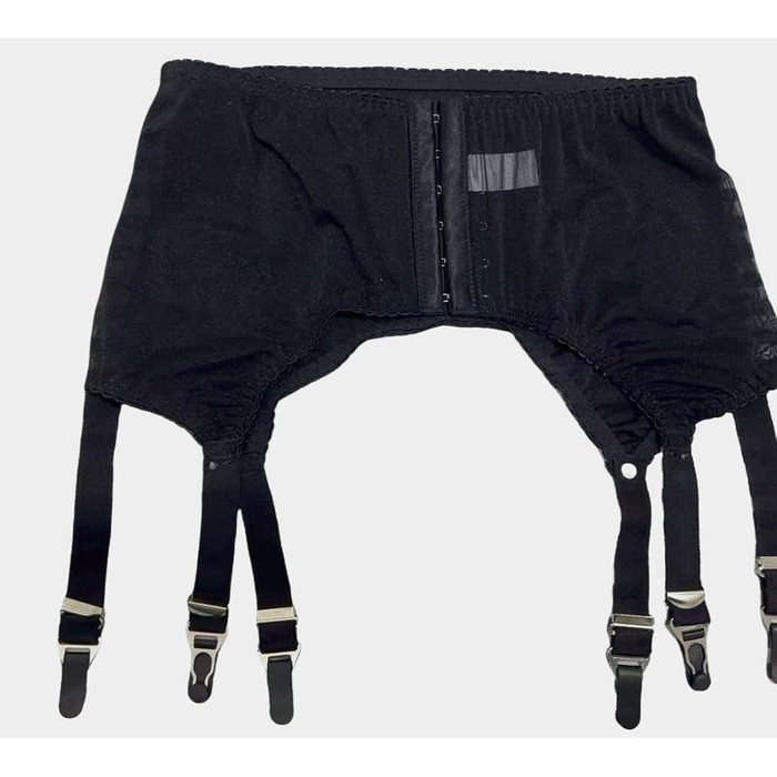 Пояс-тримач для панчіх для жінок з високою талією, сітчатий пояс-тримач з 6 металевими затискачами, регульовані ремінці для панчіх до стегон L-XL, чорний