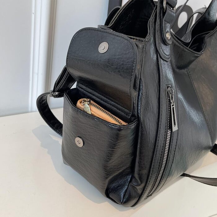 Жіноча сумка-шопер GSenhui Vintage City Bag: велика сумка на плече з екошкіри в панк-стилі для подорожей та міста, чорна