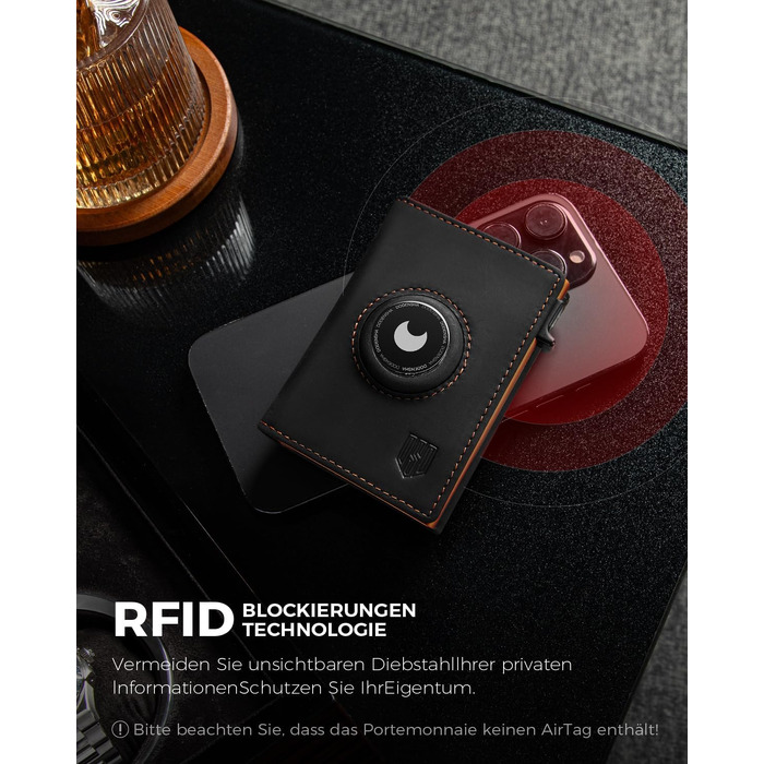 Чоловічий смарт-гаманець DODENSHA MagSnap для AirTag з RFID захистом, відділенням для монет та картхолдером на 10+ карток, чорно-помаранчевий