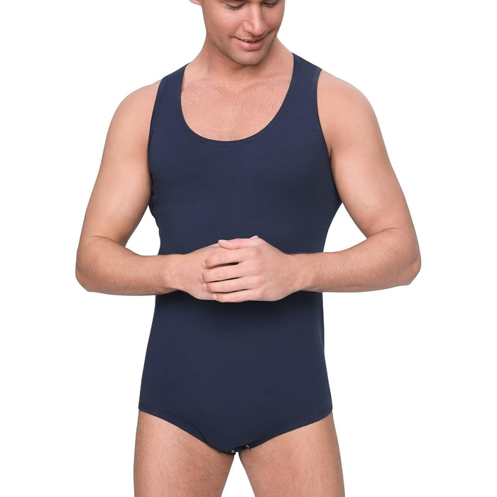 Боді Landofgenie з бавовни, темно-синій, розмір S - одноцільний костюм на бретелях для дорослих