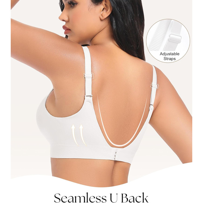 Натлоен ПУХ Up BH: Безкаркашний бюстгальтер для жінок з м'якою підтримкою, подвійний шар чашки, V-подібний виріз, надійний бюстгальтер (Білий, XXL)