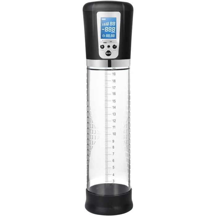 Електрична вакуумна помпа для збільшення статевого члена з акумулятором, LCD дисплеєм - 20см Ø7см - для чоловіків, допомога при еректильній дисфункції, тренування потенції